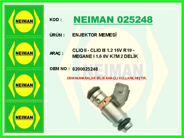 ENJEKTOR MEMESİ CLIO II - CLIO III 1.2 16V R19 - MEGANE I 1.6 8V K7M 2 DELİK | OEM:8200025248