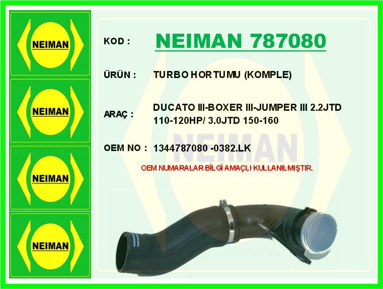 TURBO HORTUMU KOMPLE DUCATO III-BOXER III-JUMPER III 2.2JTD 110-120HP/ 3.0JTD 150-160 | OEM:1344787080-0382.LK