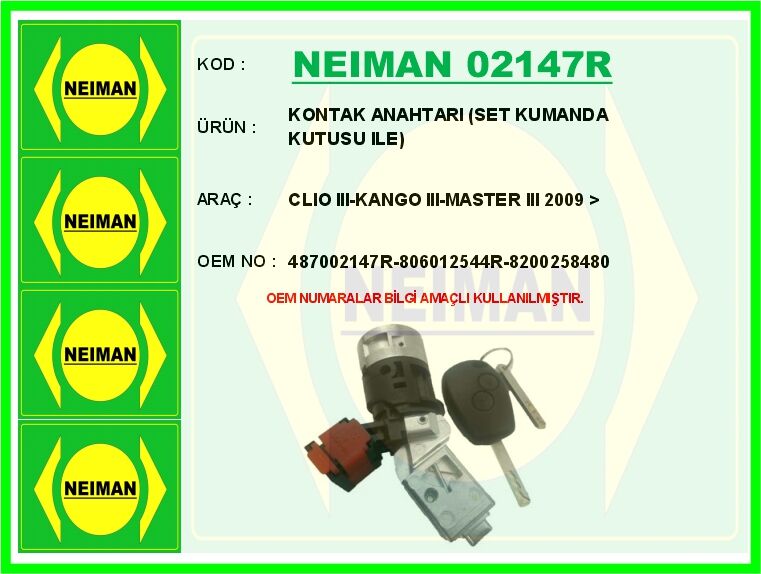 KONTAK ANAHTARI SET KUMANDA KUTUSU ILE CLIO III-KANGO III-MASTER III 2009 > | OEM:487002147R-806012544R-8200258480