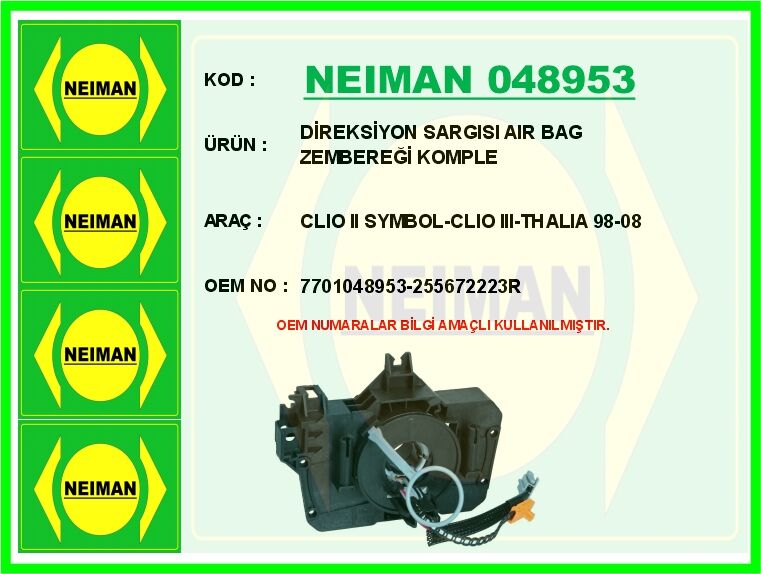 DİREKSİYON SARGISI AIR BAG ZEMBEREĞİ KOMPLE CLIO II SYMBOL-CLIO III-THALIA 98-08 | OEM:7701048953-255672223R-