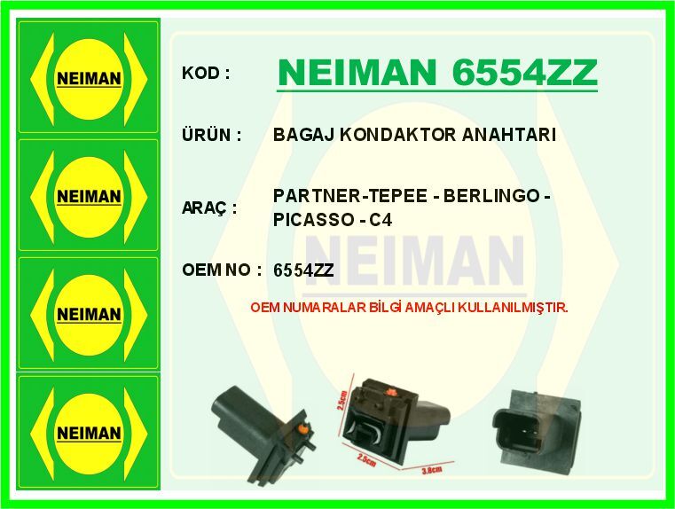 BAGAJ KONDAKTOR ANAHTARI PARTNER-TEPEE - BERLINGO - PICASSO - C4 | OEM:6554ZZ