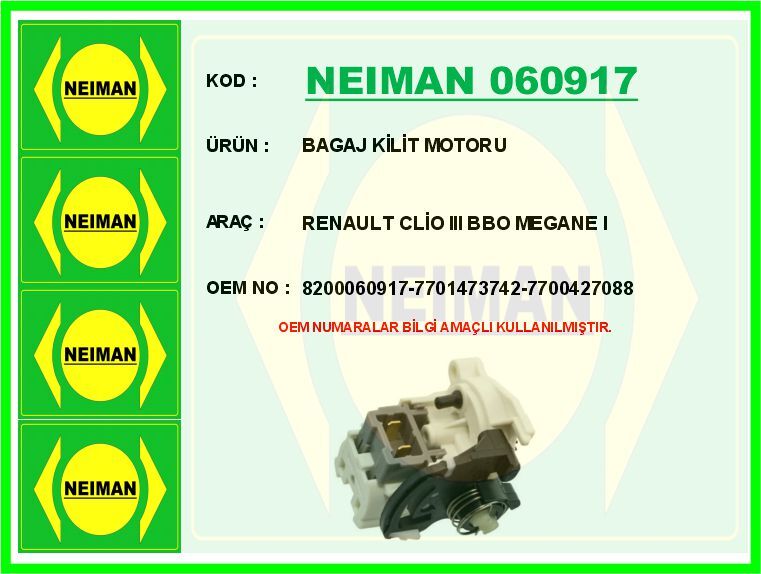 BAGAJ KİLİT MOTORU RENAULT CLİO III BBO MEGANE I | OEM:8200060917-7701473742-7700427088