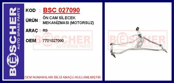 ÖN CAM SİLECEK MEKANİZMASI MOTORSUZ R9 | OEM:7701027090