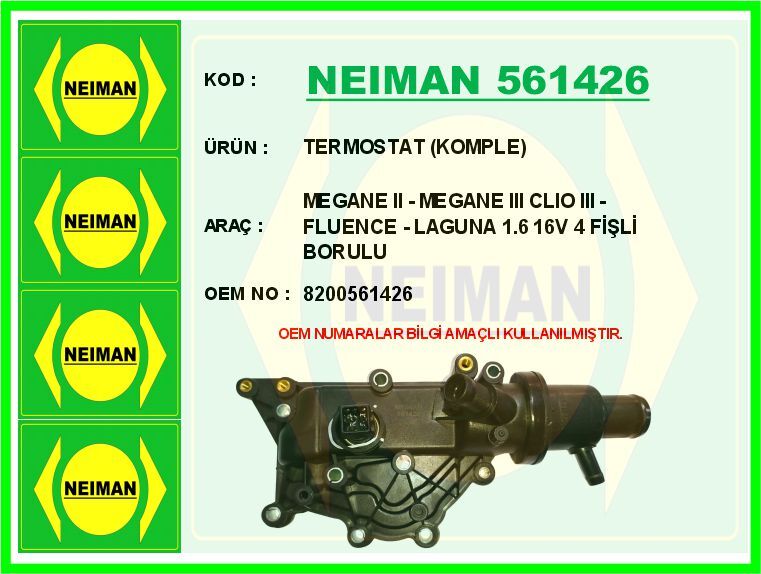 TERMOSTAT KOMPLE MEGANE II - MEGANE III CLIO III - FLUENCE - LAGUNA 1.6 16V 4 FİŞLİ BORULU | OEM:8200561426