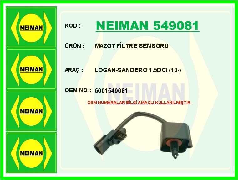 MAZOT FİLTRE SENSÖRÜLOGAN-SANDERO 1.5DCI 10- | OEM:6001549081