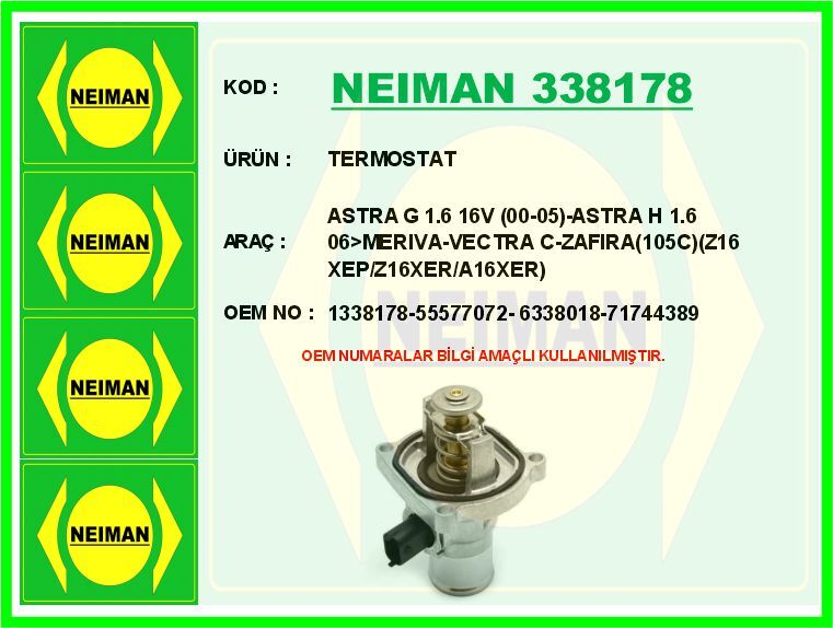 TERMOSTAT ASTRA G 1.6 16V 00-05 -ASTRA H 1.6 06>MERIVA-VECTRA C-ZAFIRA 105C Z16 XEP/Z16XER/A16XER | OEM:1338178-55577072-6338018-71744389