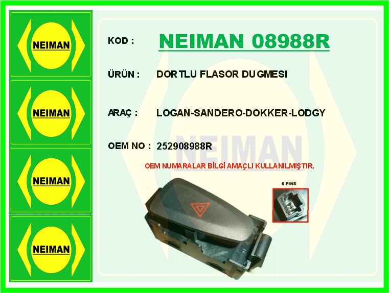 DORTLU FLASOR DUGMESI LOGAN-SANDERO-DOKKER-LODGY | OEM:252908988R