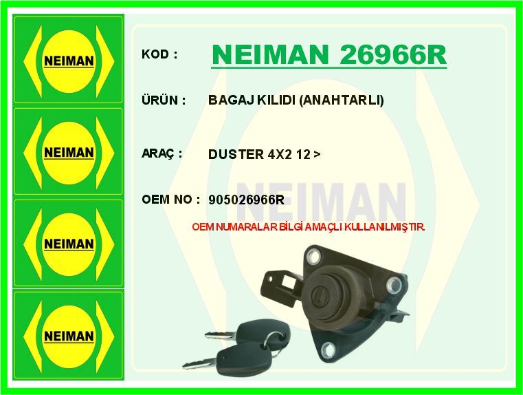 BAGAJ KILIDI ANAHTARLI DUSTER 4X2 12 > | OEM:905026966R