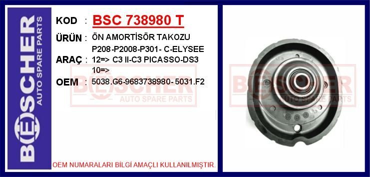ÖN AMORTİSÖR TAKOZU P208-P2008-P301- C-ELYSEE 12 > C3 II-C3 PICASSO-DS3 10 > | OEM:5038.G6-9683738980-5031.F2