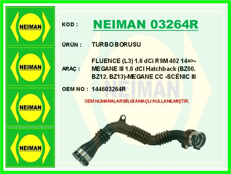 TURBO BORUSU FLUENCE L3 1.6 dCi R9M 402 14 >- MEGANE III 1.6 dCI Hatchback BZ00. BZ12. BZ13 -MEG | OEM:144603264R