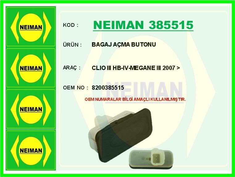 BAGAJ AÇMA BUTONU CLIO III HB-IV-MEGANE III 2007 > | OEM:8200385515