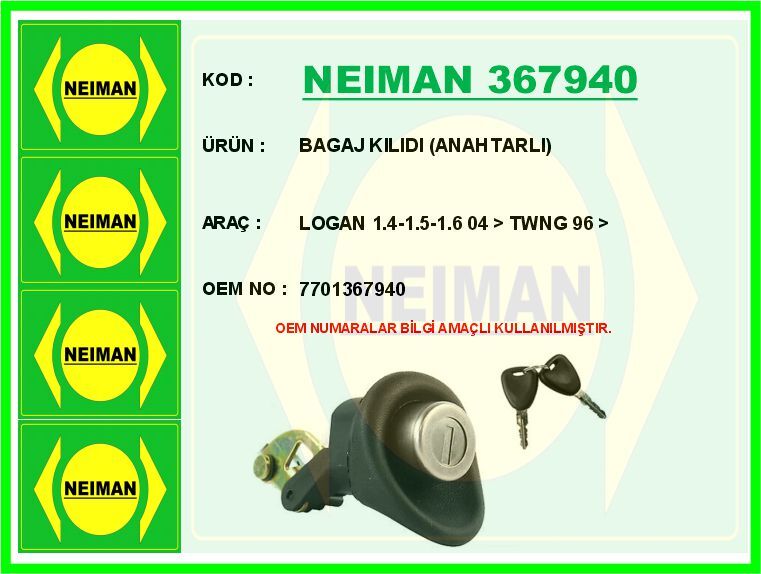 BAGAJ KILIDI ANAHTARLI LOGAN 1.4-1.5-1.6 04 > TWNG 96 > | OEM:7701367940