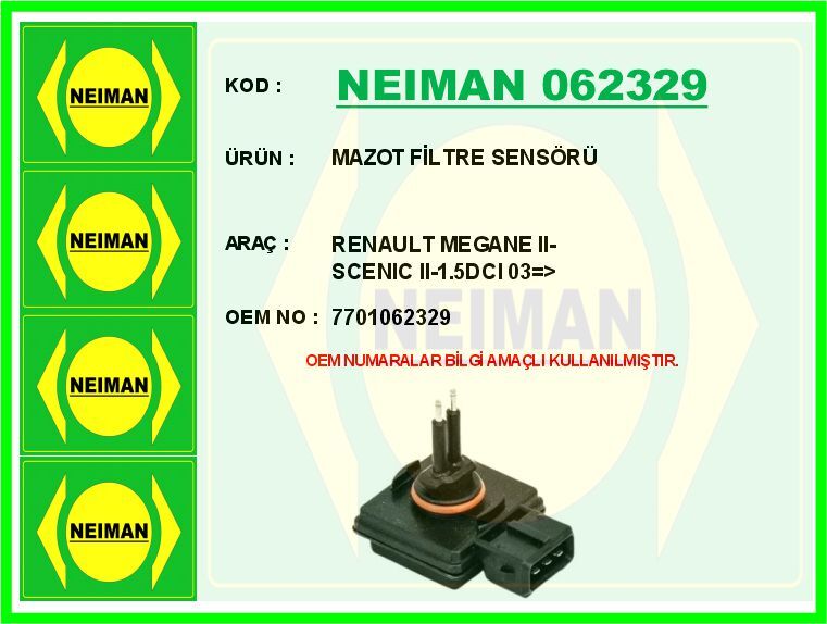 MAZOT FİLTRE SENSÖRÜ RENAULT MEGANE II-SCENIC II-1.5DCI 03 > | OEM:7701062329