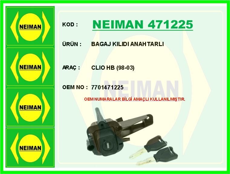 BAGAJ KILIDI ANAHTARLI CLIO HB 98-03 | OEM:7701471225