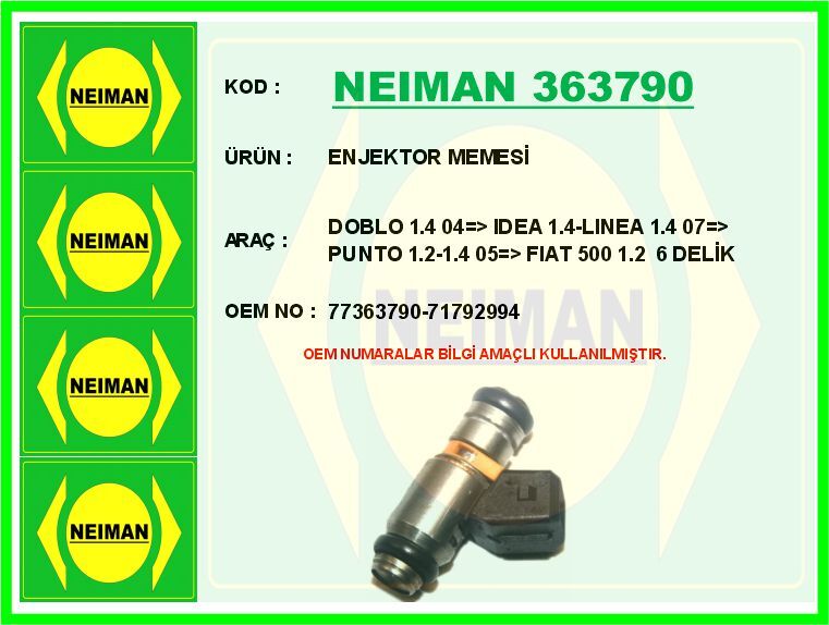 ENJEKTOR MEMESİ DOBLO 1.4 04 > IDEA 1.4-LINEA 1.4 07 > PUNTO 1.2-1.4 05 > FIAT 500 1.2 6 DELİK | OEM:77363790-71792994