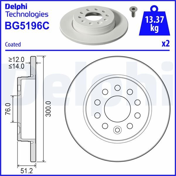 FREN DİSKİ ÇİFTLİ PAKET - BOYALI DELİKLİ VW MULTİVAN ARKA 08-2021> | OEM:7T0615601