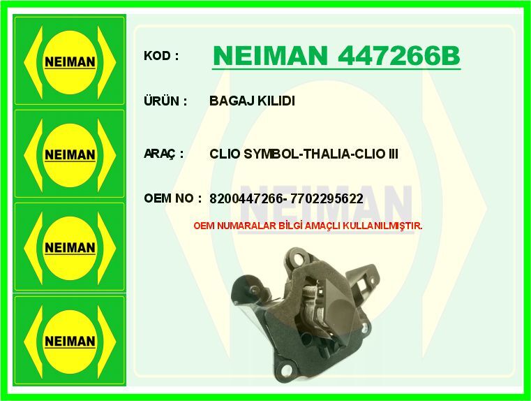 BAGAJ KILIDI CLIO SYMBOL-THALIA-CLIO III | OEM:8200447266-7702295622