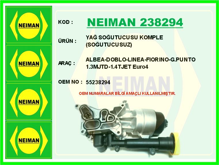 YAĞ SOĞUTUCUSU KOMPLE SOĞUTUCUSUZ ALBEA-DOBLO-LINEA-FIORINO-G.PUNTO 1.3MJTD-1.4TJET Euro4 | OEM:55238294