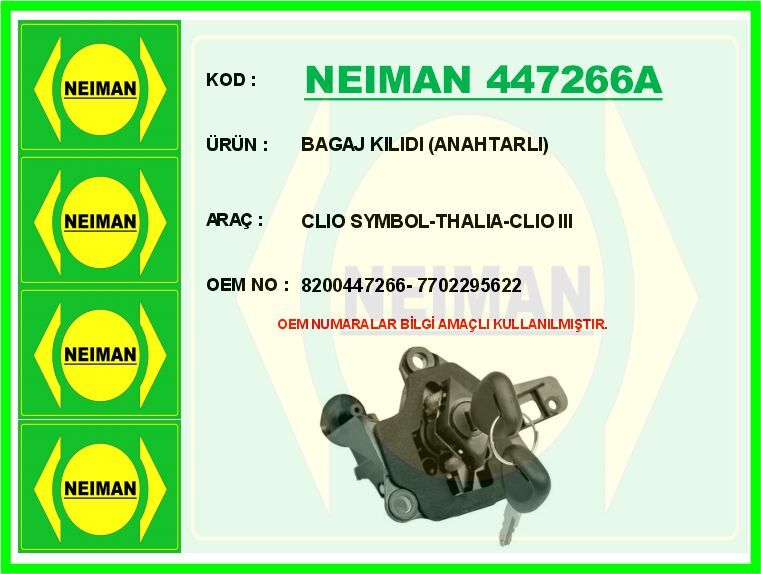 BAGAJ KILIDI ANAHTARLI CLIO SYMBOL-THALIA-CLIO III | OEM:8200447266-7702295622