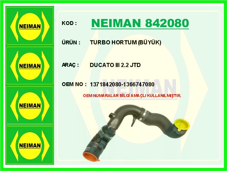 TURBO HORTUM BÜYÜK DUCATO III 2.2 JTD | OEM:1371842080-1366747080