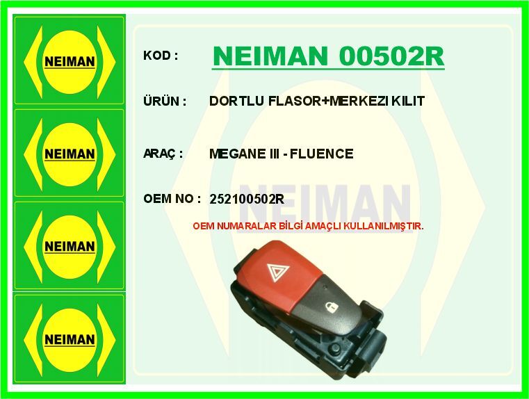 DORTLU FLASOR MERKEZI KILIT MEGANE III - FLUENCE | OEM:252100502R