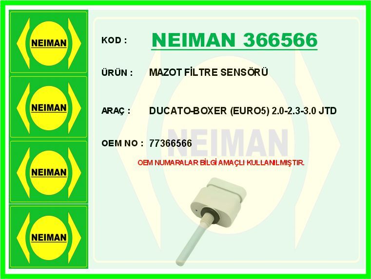 MAZOT FİLTRE SENSÖRÜ DUCATO-BOXER EURO5 2.0-2.3-3.0 JTD | OEM:77366566