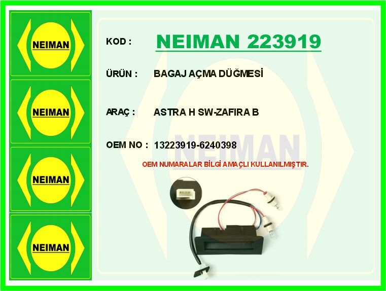 BAGAJ AÇMA DÜĞMESİ ASTRA H SW-ZAFIRA B | OEM:13223919-6240398