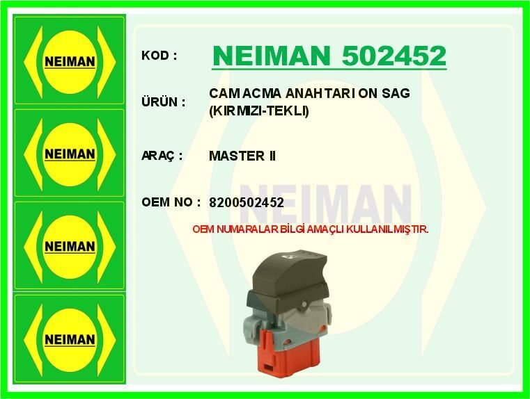 CAM ACMA ANAHTARI ON SAG KIRMIZI-TEKLI MASTER II | OEM:8200502452