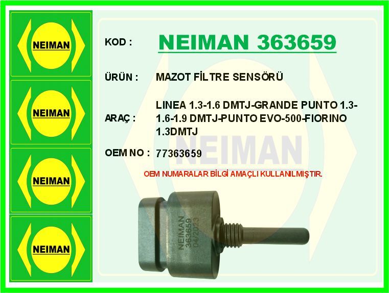 MAZOT FİLTRE SENSÖRÜ LINEA 1.3-1.6 DMTJ-GRANDE PUNTO 1.3-1.6-1.9 DMTJ-PUNTO EVO-500-FIORINO 1.3DMTJ | OEM:77363659