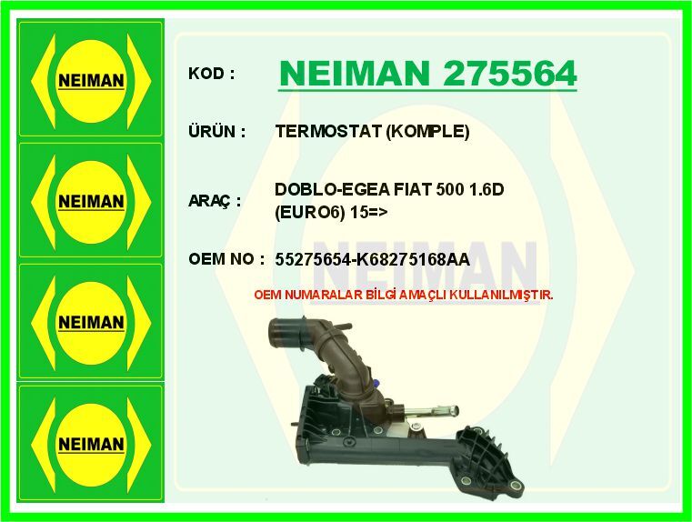 TERMOSTAT KOMPLE DOBLO-EGEA FIAT 500 1.6D EURO6 15 > | OEM:55275654-K68275168AA