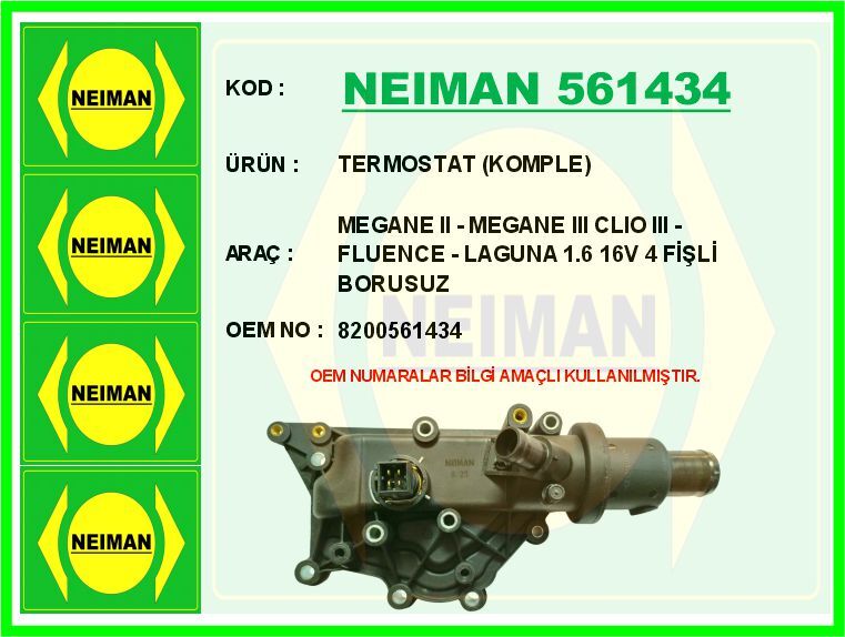 TERMOSTAT KOMPLE MEGANE II - MEGANE III CLIO III - FLUENCE - LAGUNA 1.6 16V 4 FİŞLİ BORUSUZ | OEM:8200561434