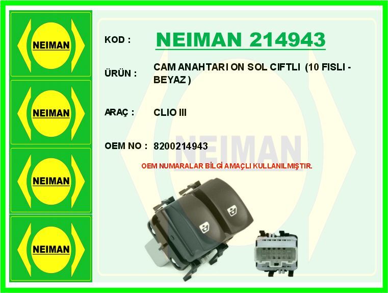 CAM ANAHTARI ON SOL CIFTLI 10 FISLI - BEYAZ CLIO III | OEM:8200214943
