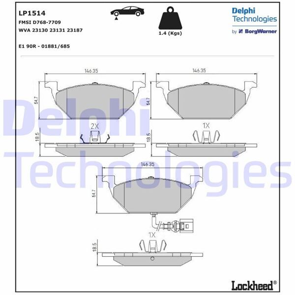 ÖN BALATA FİŞLİ KÜÇÜK GOLF4-GOLF5-JETTA-BORA-POLO-A3-LEON 97 > | OEM:1J0698151G-1K0698151F-6R0698151A