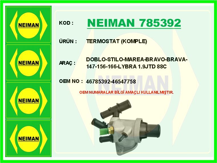 TERMOSTAT KOMPLE DOBLO-STILO-MAREA-BRAVO-BRAVA-147-156-166-LYBRA 1.9JTD 88C | OEM:46785392-46547758