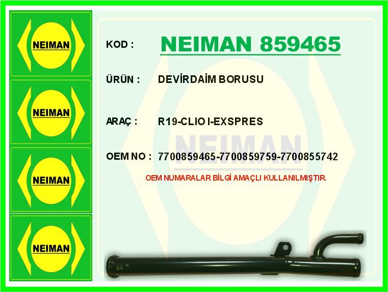 DEVİRDAİM BORUSU R19-CLIO I-EXSPRES | OEM:7700859465-7700859759-7700855742
