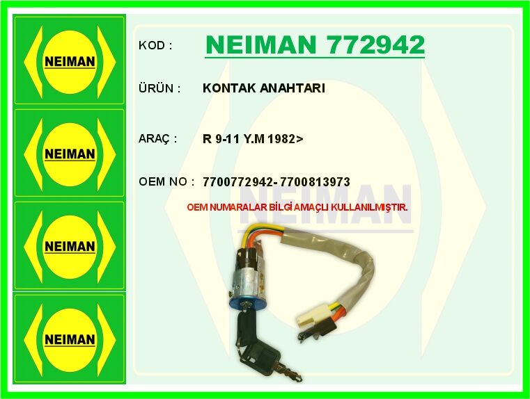 KONTAK ANAHTARI R 9-11 Y.M 1982> | OEM:7700772942-7700813973
