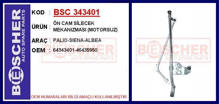 ÖN CAM SİLECEK MEKANIZMASI MOTORSUZ PALIO-SIENA-ALBEA | OEM:64343401-46435950