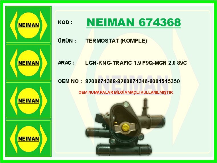 TERMOSTAT 89C KOMPLE LAGUNA-KANGOO-TRAFIC 1.9dCi F9Q MEGANE 2.0 F4R | OEM:8200674368-8200074346-6001545350