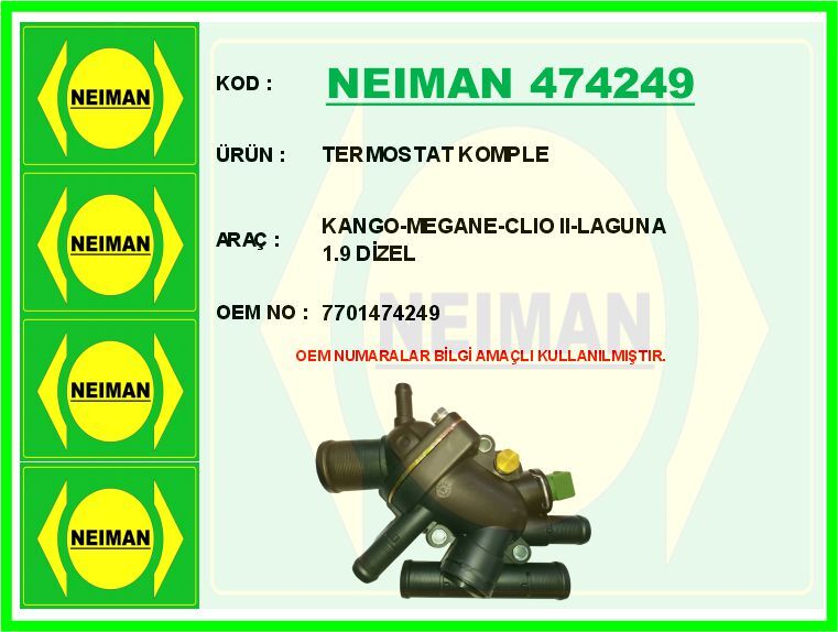 TERMOSTAT KOMPLE KANGO-MEGANE-CLIO II-LAGUNA 1.9 DİZEL | OEM:7701474249