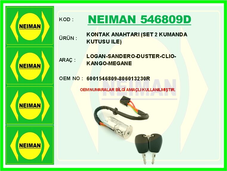 KONTAK ANAHTARI LOGAN-SANDERO-DUSTER-CLIO-KANGO-MEGANE SET 2 KUMANDA KUTUSU ILE | OEM:6001546809-806013230R