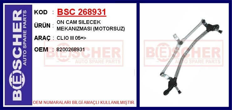 ÖN CAM SİLECEK MEKANİZMASI MOTORSUZ RENAULT CLIO III 05> | OEM:8200268931