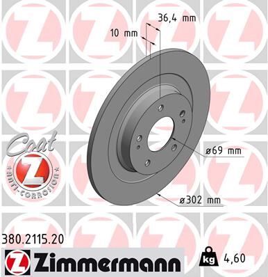 ARKA FREN AYNASI DOLU TİP P4008-C4 AIRCROSS 1.6-1.8 12 > / MITSUBISHI ASX 1.6L 9HD DV6 DI-D GA7W 1 5-> 302 çap x 5 bijon - Adet disk fiyatıdır | OEM:1609901080-4615A125-4615A168