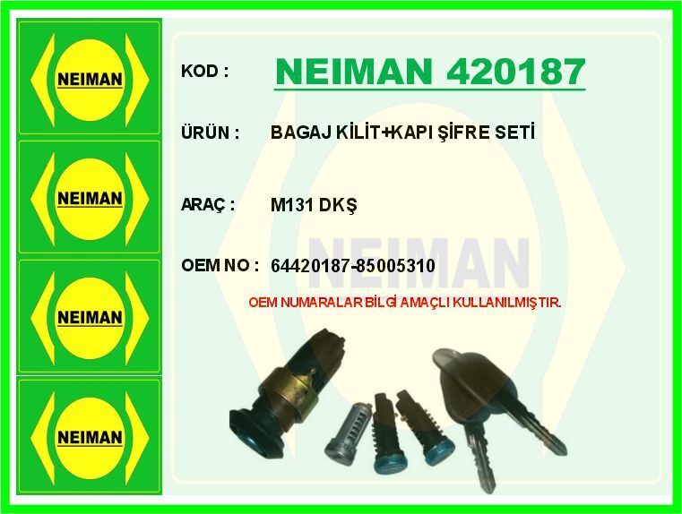 BAGAJ KİLİT KAPI ŞİFRE SETİ M131 DKŞ | OEM:64420187-85005310