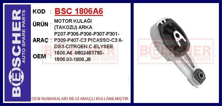MOTOR KULAĞI TAKOZU ARKA P207-P305-P306-P307-P301-P309-P407-C3 PICASSO-C3 II-DS3-CITROEN C-ELYSEE | OEM:1806.A6-9802483780-1806.93-1806.J8