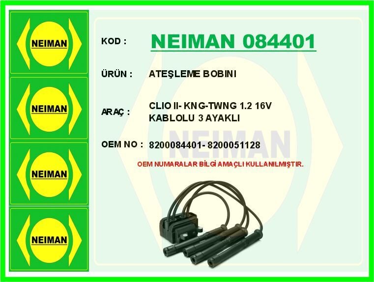 ATEŞLEME BOBINI CLIO II- KNG-TWNG 1.2 16V KABLOLU 3 AYAKLI | OEM:8200084401-8200051128