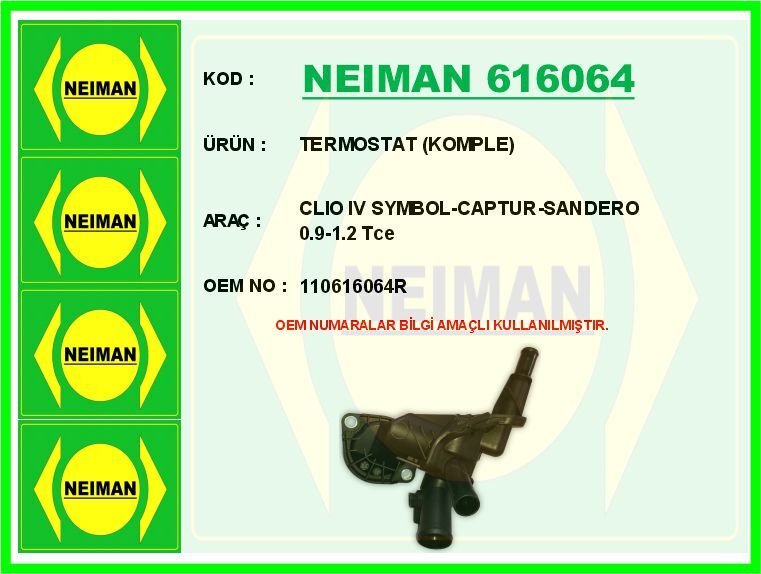 TERMOSTAT VANASI RENAULT CLIO IV 12> SYMBOL III 14> CAPTUR I 13> DACIA SANDERO II 13> LOGAN II 13> 0.9TCe | OEM:110616064R