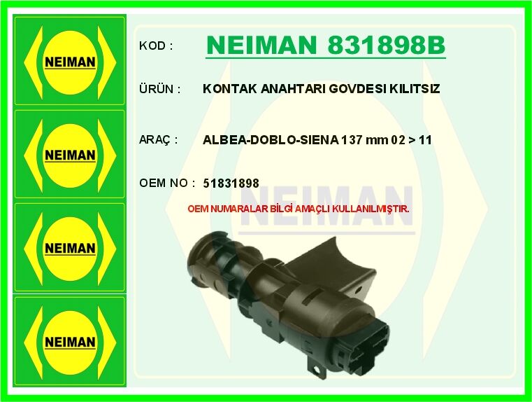 KONTAK ANAHTARI GOVDESI KILITSIZ ALBEA-DOBLO-SIENA 137 mm 02 > 11 | OEM:51831898