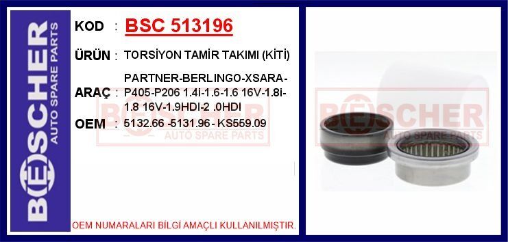 TORSİYON TAMİR TAKIMI KİTİ PARTNER-BERLINGO-XSARA-P405-P206 1.4i-1.6 16V-1.8i-1.8 16V-1.9HDI-2.0HDI | OEM:5132.66-5131.96-KS559.09