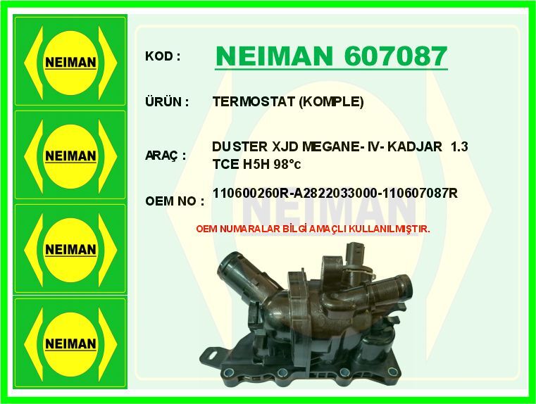 TERMOSTAT KOMPLE DUSTER XJD MEGANE- IV- KADJAR 1.3 TCE H5H 98 c | OEM:110600260R-A2822033000-110607087R