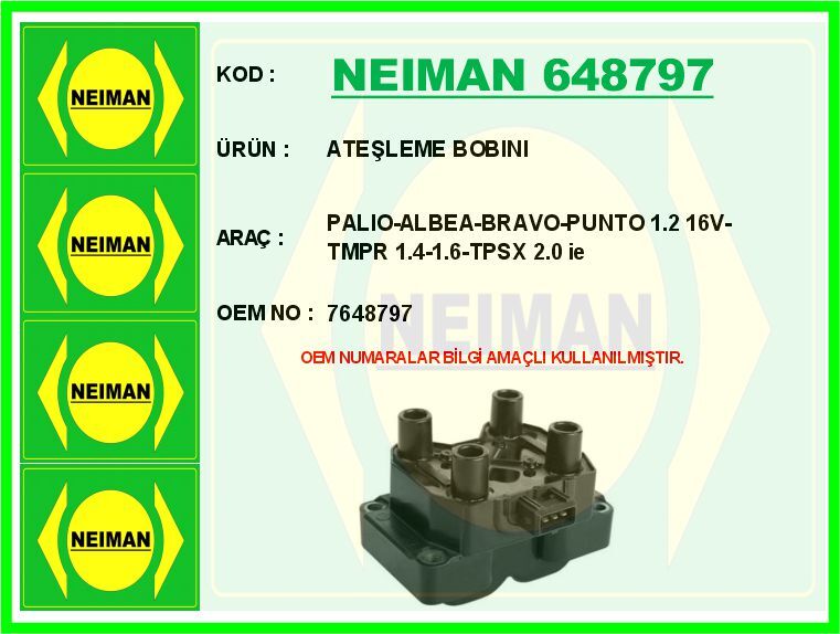 ATEŞLEME BOBINI PALIO-ALBEA-BRAVO-PUNTO 1.2 16V-TMPR 1.4-1.6-TPSX 2.0 ie | OEM:7648797